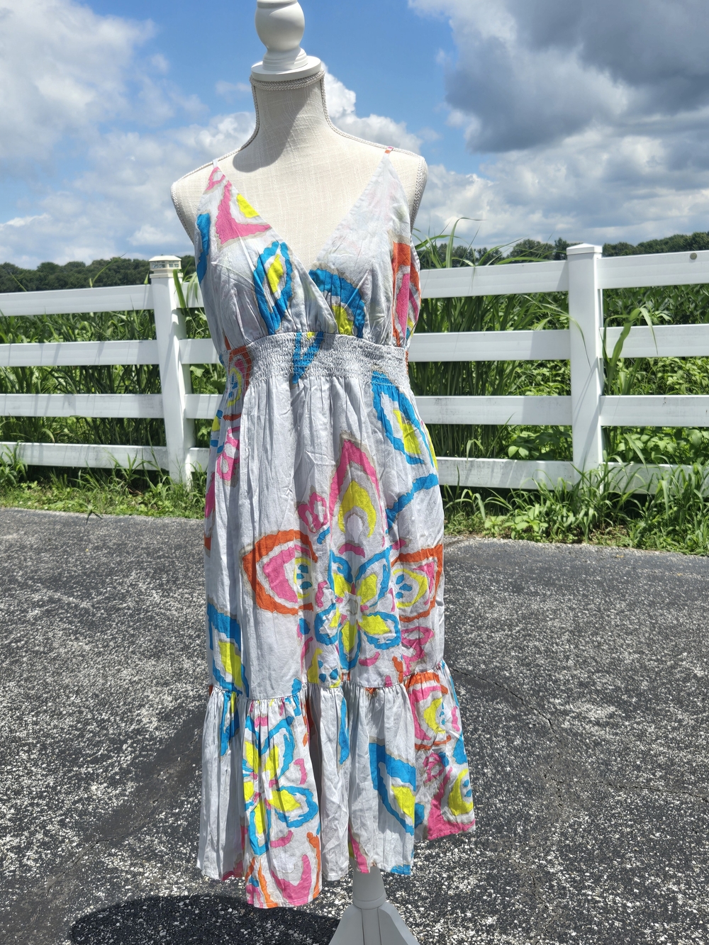 Old Navy Gray Sundress with Multicolor Floral Print & Adjustable Straps